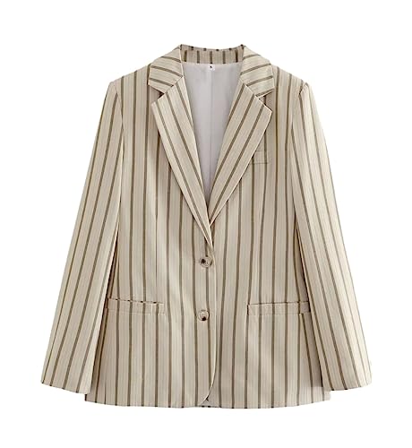 Women Vintage Fashion Striped Blazers Female Chic Single-Breasted Blazer
