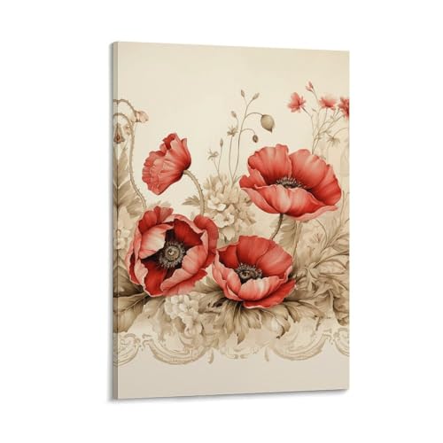 Toile murale coquelicots 50x75cm avec cadre pour égayer une salle de bain