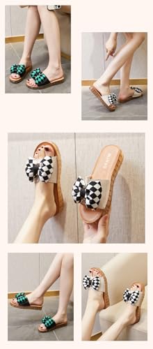Cute Bow Checkered Slippers for Women Kawaii Y2K Retro Trendy Non Slip Chunky Platform Flats Wide Open Toe Comfort Wear Shoes Cozy Memory Foam Matching Slippers for Couples Mothers Days Gifts 6