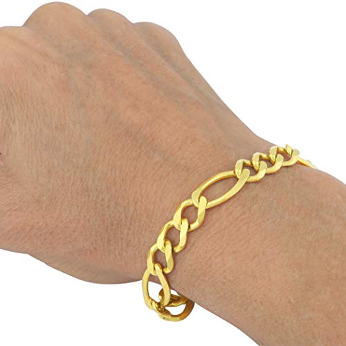Nuragold 10k Yellow Gold 9mm Figaro Chain Link Bracelet, Mens Jewelry Lobster Clasp 7" 7.5" 8" 8.5" 9" - Image 4