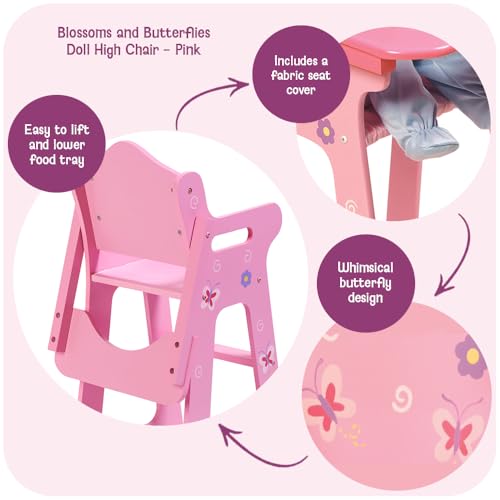Badger Basket Blossoms and Butterflies Doll High Chair for 18 Inch Dolls – Adjustable Tray for Mealtime Play