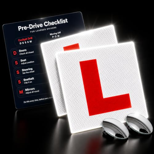 Vardian Reflective L Plates for Car, 2 Learner Plates, 2 Blind Spot Mirrors
