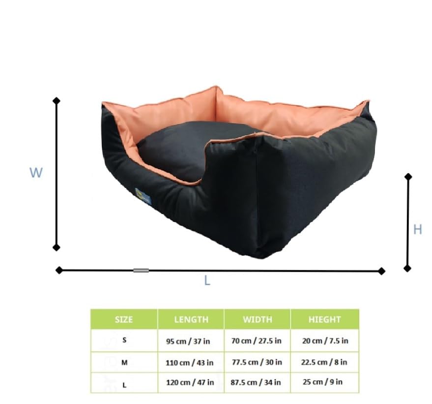 Image of Pawfects.in Imported Outdoor Lounger Bed | Ultra Soft Premium Luxury Pet Bed for Dog and Cat | 100% Polyfill Cotton, Washable Cover,Anti Slip Base- (Small, Orange & Black)