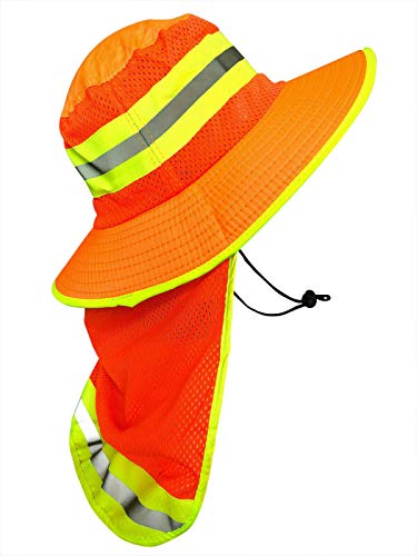 Image of Men High Visibility Reflective Sun Hat with Neck Flap Wide Brim Boonie Hat Bucket Cap