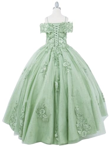 Applique Flower Girl Dresses Sequins Off Shoulder Formal Ball Gowns Tulle Pageant Party Dress for Girls3