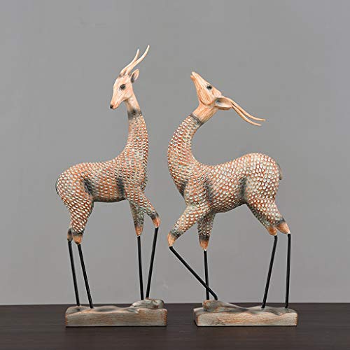 Ornamento de Escritorio Estatuas renos Animal Esculturas Estatuilla juego de 2, dormitorio Resina ciervos adornos for la decoración casera Acentos Living Oficina bookself de mesa Decoración de Navidad