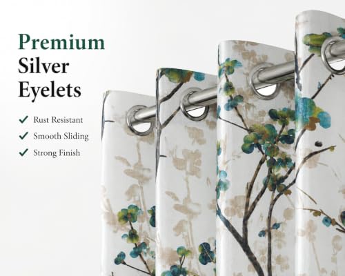 Image of Heavy Polyester Light Filtering Floral Curtains for Long Door 9 Feet Living Room Bedroom Curtain, 9 Feet Long, Aqua, Set of 4