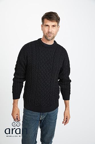 Men's Aran Sweater 100% Merino Wool Pullover Fisherman's Jumper Crew Neck2