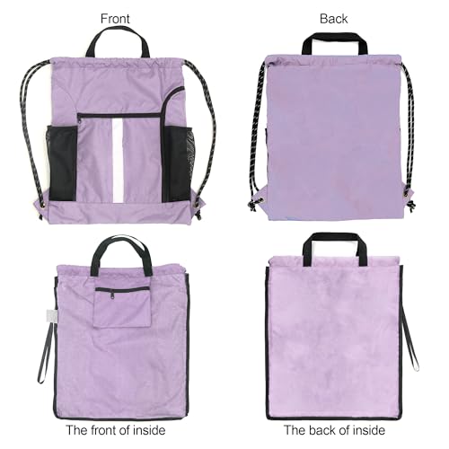 Image of BeeGreen Lilac Drawstring Backpack Bag Gym Sports Backpack with Shoe Compartment and Two Water Bottle Holder for Women Men Large String Athletic Sackpack Workbag