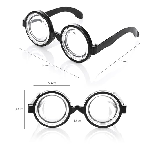 KarneLux Nerd Brille Schwarz - Lustiges Hornbrille ohne Stärke - Kostüm Accessoire für Oma, Streber, Verrückter Professor oder Wissenschaftler