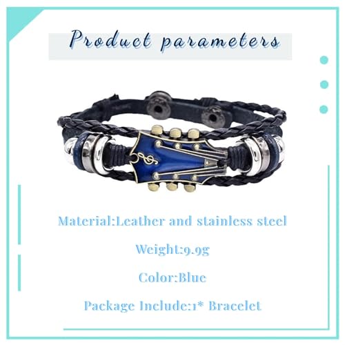 Image of Leather Bracelet for Men, Stylish Music Themed Guitar Bracelet, Adjustable Wristband for Casual Wear, Blue, Music Themed Gifts, 20.5 cm