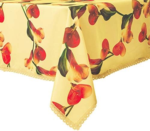Wewoch Decorative Floral Print Rectangle Tablecloth Water Resistant Wrinkle Free and Stain Resistant Fabric Table Cover for Kitchen Room (Yellow, 60" x 104")