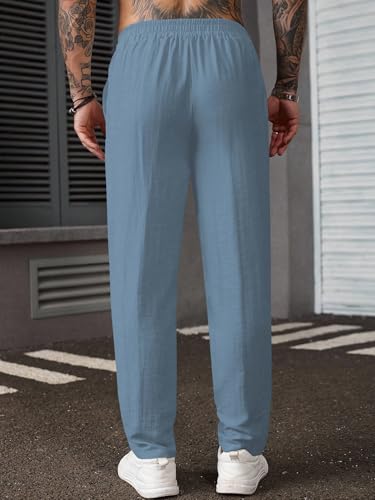 Image of TAGDO Men's Cotton Casual Premium Linen Blend Pants | Lightweight & Breathable Fabric | Elastic Waist with Button | Loose Fit | Perfect for Holidays & Travel (2055)