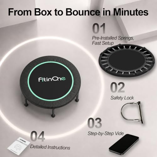 Image of FitinOne 40 inch Foldable Mini Trampoline Load 330lbs /440lbs, Portable Exercise Rebounder Trampoline,Fitness Trampoline for Adults Indoor /Garde Workout Exercise Equipment