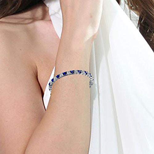 Silver Smile 925 Sterling Silver Sapphire Gemstone Bracelets For Women And Girls|Attractive Tennis Bracelet |Highly Polished And Cushion Cut Style Gemstones Bracelets With Box #TOP3