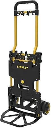 Stanley FT585, 2 in 1 Hand Truck(135 kg Capacity), Platform Trolley(80 kg Capacity), Polypropylene Portable Dolly Push Cart with Telescopic Handle and Foldable Guarded Wheels, Black and Yellow Colour