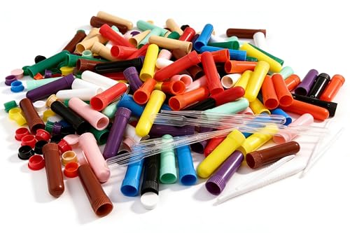 ZIOJOVK 120 PCS Essential Oil Aromatherapy Blank Nasal Inhaler Tubes(Including 130 Unscented Wicks +5 Polyethylene Pipette Droppers +2 Plastic Tweezers)