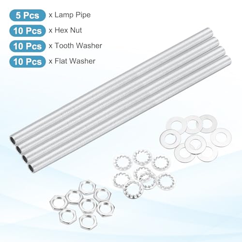 Image of MECCANIXITY 35Pcs 10 inch Lamp Pipe Kit with Nuts Washers 1 /8IP Thread Fasteners Assortment for Chandelier Ceiling Light Repair Assembly DIY Hardware