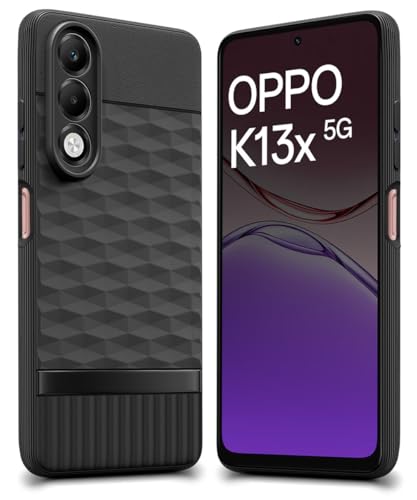 Image of WOW IMAGINE Back Cover for Oppo K13x 5G with Hexa Cube Design | Ultra Slim Soft Rubberised Case | Inner Velvet Fabric | Matte Silicone Flexible Mobile Case | Camera Protection - Black
