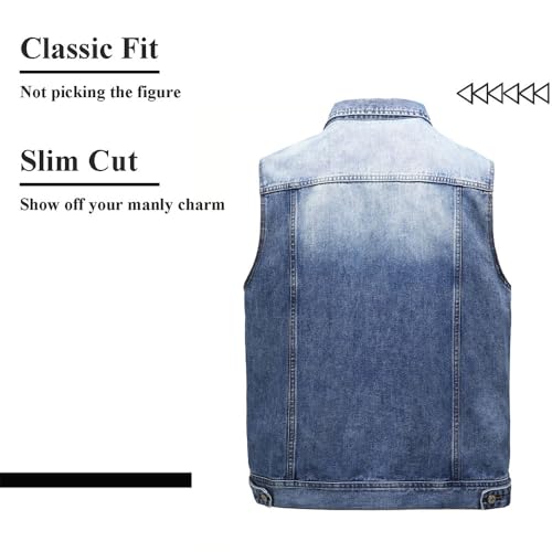 Image of Men's Denim Jacket Vintage-Inspired Jean Jacket with Multiple Pockets - Cotton Blend, Machine Washable