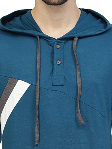 Image of Kalt Men Half Sleeves Cotton Blend Colour Block Hoodie T-Shirt