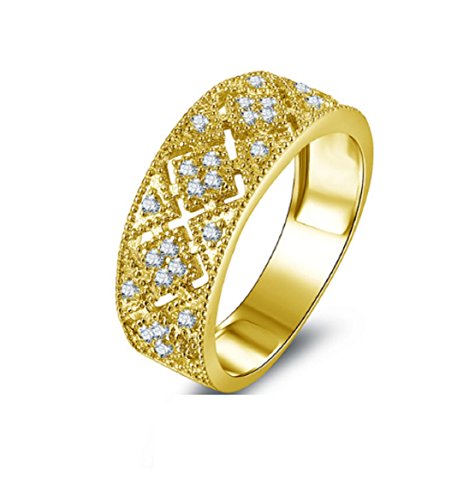 Bague de fiançailles en or jaune massif 10 carats, un anneau large creux au style intemporel