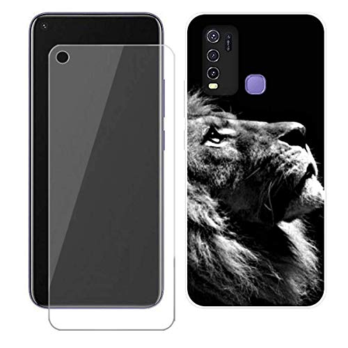 YZKJ Case for Vivo Y30 Cover + Screen Protector Tempered Glass Protective Film - Flexible Soft Gel Transparent TPU Silicone Case for Vivo Y30 (6.53