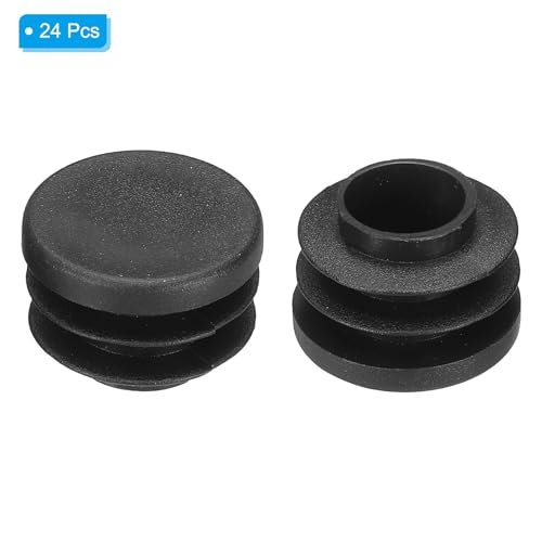 Image of PATIKIL 13 /16 inch Plastic Tubing End Caps, 24Pcs Round Hole Plug Insert for Round Iron Pipe Chair Leg Table Bookshelves Patio Furniture, Black