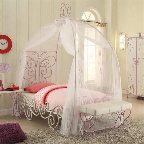 Acme Priya II Metal Tube Full Bed with Canopy in White and Light Purple