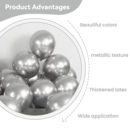 Image of 120Pcs 5 Inch Metallic Silver Balloons, Metallic Chrome Silver Latex Balloons, Mini Small Balloons for Birthday Wedding Party Decorations. (Silver)