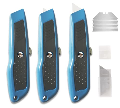 FLORA GUARD Utility Knife 3 Packs Heavy Duty Auto-Load Retractable Box Cutter Letter Knives with 10 Blades for Cartons,Cardboard,Boxes