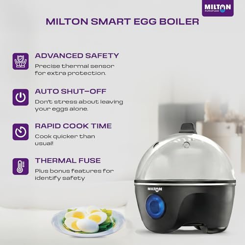 Image of Milton Xpress Egg Boiler | Automatic Power Off | Egg Cooker & Steamer for Boiling Up to 7 Eggs | 3 Boiling Modes | 360 Watt | Compact Egg Boiler with Plastic Body| 1 Year Warranty