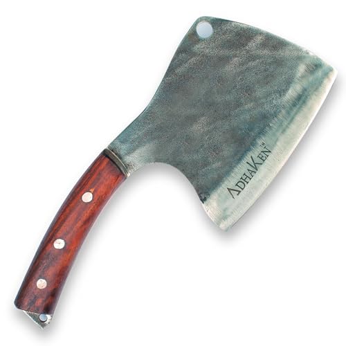 Meat Cleaver Axe: Heavy Duty Butcher Knife for Meat and Bone, Traditional Forged Full Tang Axe Cleaver with High Carbon D2 Steel Blade and Sheesham Wood Handle.