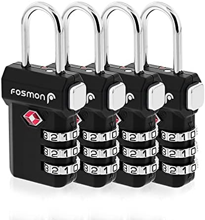Fosmon TSA Accepted Luggage Locks, (4 Pack) Open Alert Indicator 3 Digit Combination Padlock Codes with Alloy Body and Release Button for Travel Bag, Suit Case & Luggage Black