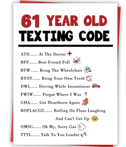 Amorista 61st Birthday Card Gifts for Women Men Him Her, Funny 61 Year Old Texting Code Card, Unique Humorous 61st Birthday Party Decoration for Mom Dad Friend Family