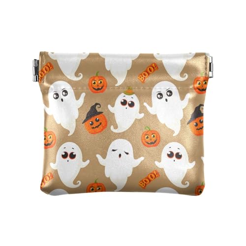 Cute Ghosts & Halloween Pumpkins Squeeze Coin Purse, Leather Coin Purse, Mini Wallet, Compact and Portable, Unisex - Main Image
