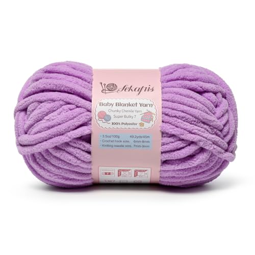 Image of 3.5 oz /49.2 yds Chunky Chenille Yarn for Crocheting, #7 Super Bulky Baby Blanket Yarn for Crocheting Soft, Fluffy Velvet Yarn for Knitting, Amigurumi Crochet Yarn for Crafts (Light Purple)