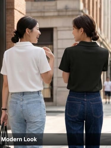 Image of Leriya Fashion Women's Summer Polo T-Shirt - Lightweight Breathable Short Sleeve Collared T-Shirt, Casual Loose Fit Everyday Top for Women