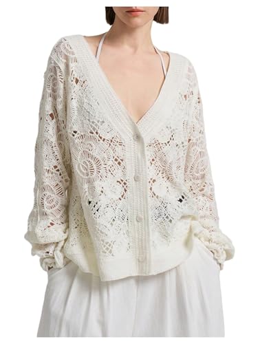 Women's Floral Crochet Cardigan Sweater Oversized Loose Fit Lightweight Sweater Hollow Out Button Down Knit Cardigans
