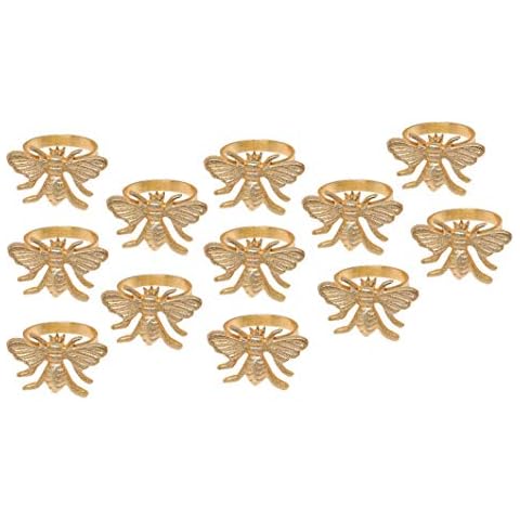 Napkin Rings Set of 12, Bee Napkin Holders, Metal Napkin Rings Bulk for Party Decoration, Dinning Table, Everyday, Family Gatherings - A Great Tabletop Décor - Gold Cover