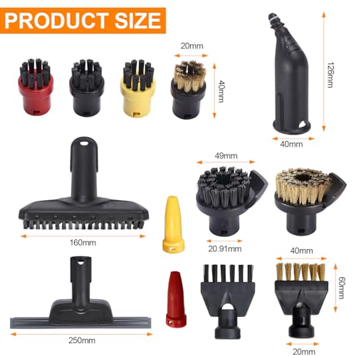 13 Stück Zubehör Für Kärcher Dampfreiniger Sc1 Sc2 Sc3 Sc4 Sc5,Rundbürstenset Düse Fensterabzieher Fugenbürsten Ersatzteile Für Kärcher Dampfreiniger (1)