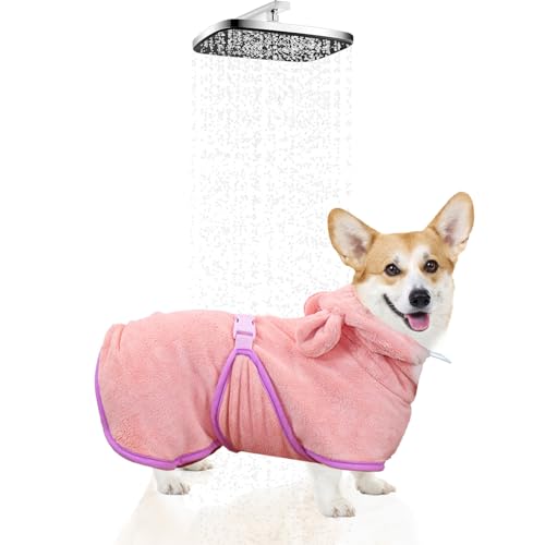 WUFANC Albornoz para Perros y Gatos, con Capucha, Muy Absorbente y de Secado rápido, para Todos los Gatos y Perros, Toalla para Perros, Color Rosa Suave, Cinco tamaños (XS)