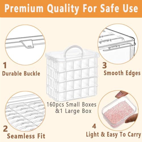Image of 160pcs Bead Storagebead organizer boxes,4-Tier bead organizer boxes and craft storage boxes,Bead storage Stackable portable box,DIY Jewelry Craft Nails, Bracelets, Jewelry, (160pcs(2.09x1.57x0.8Inch)