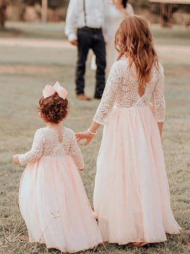 Image of 2Bunnies Girl Peony Lace Back A-Line Straight Tutu Tulle Party Flower Girl Dress