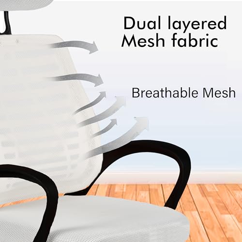Image of Casa Copenhagen,Mesh Office Desk,Rocking, Ergonomic Computer Chair Adjustable High with Headrest and Comfortable Armrest Swivel Chair - Snow White & Black Handle