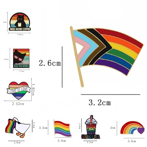 Image of Pride Pins Bulk, 8PCS Rainbow Pins for Backpack, Jackets, Shirts, Brooch, Suit Lapels, Bag, Pride Ally Flag Buttons Bulk, for Gay Lesbian LGBTQ Accessories Gifts