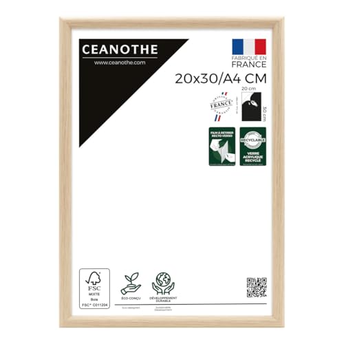 Ceanothe Cadre Photo 20x30 cm/A4 Bois Clair Naturel, pour Exposition et Idéal pour Photo Document et A4, Collection Essentiel Verre Acrylique Incassable Fabriqué en France