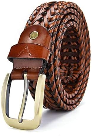 VOGARD Mens Braided Genuine Leather Original Branded Belt | Woven Leather Belt for Casual Pants with Brass Buckle| Micro Adjustable