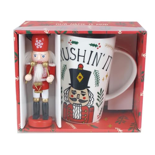 Enesco Our Name is Mud Christmas Crushin' It Nutcracker Hanging Ornament and Coffee Mug Set, 12 Ounce, Multicolor