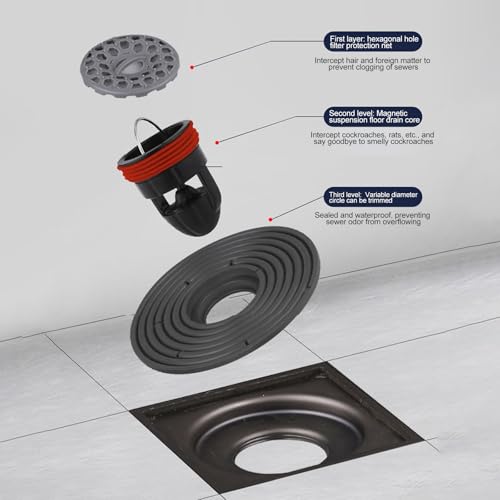 Image of Shower Floor Drain Backflow Preventer Large Caliber Variable Diameter Sealing Gasket One Way Valve Fast Drainage Shower Plug Insert Drain Plug,Suitable for Caliber 1.46 inch-3.9 inch(2 Pack)